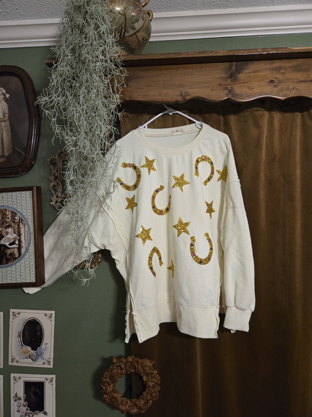 Peach Love California Cream Sweatshirt with Gold Sequin Accents